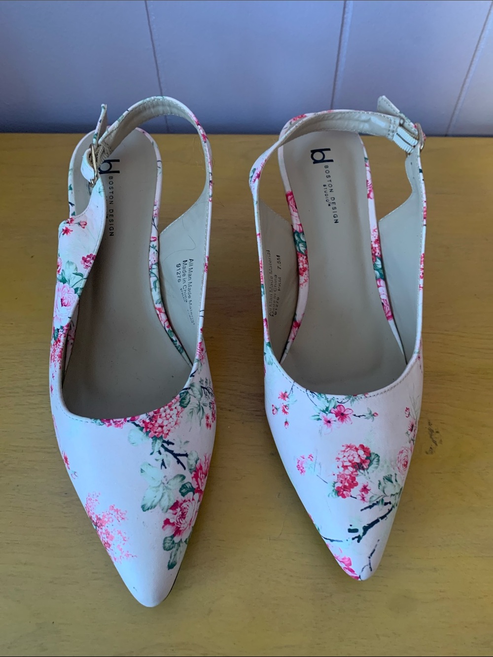 7.5 Boston Design Studios Pink Floral Slingback Pointed-Toe Heels